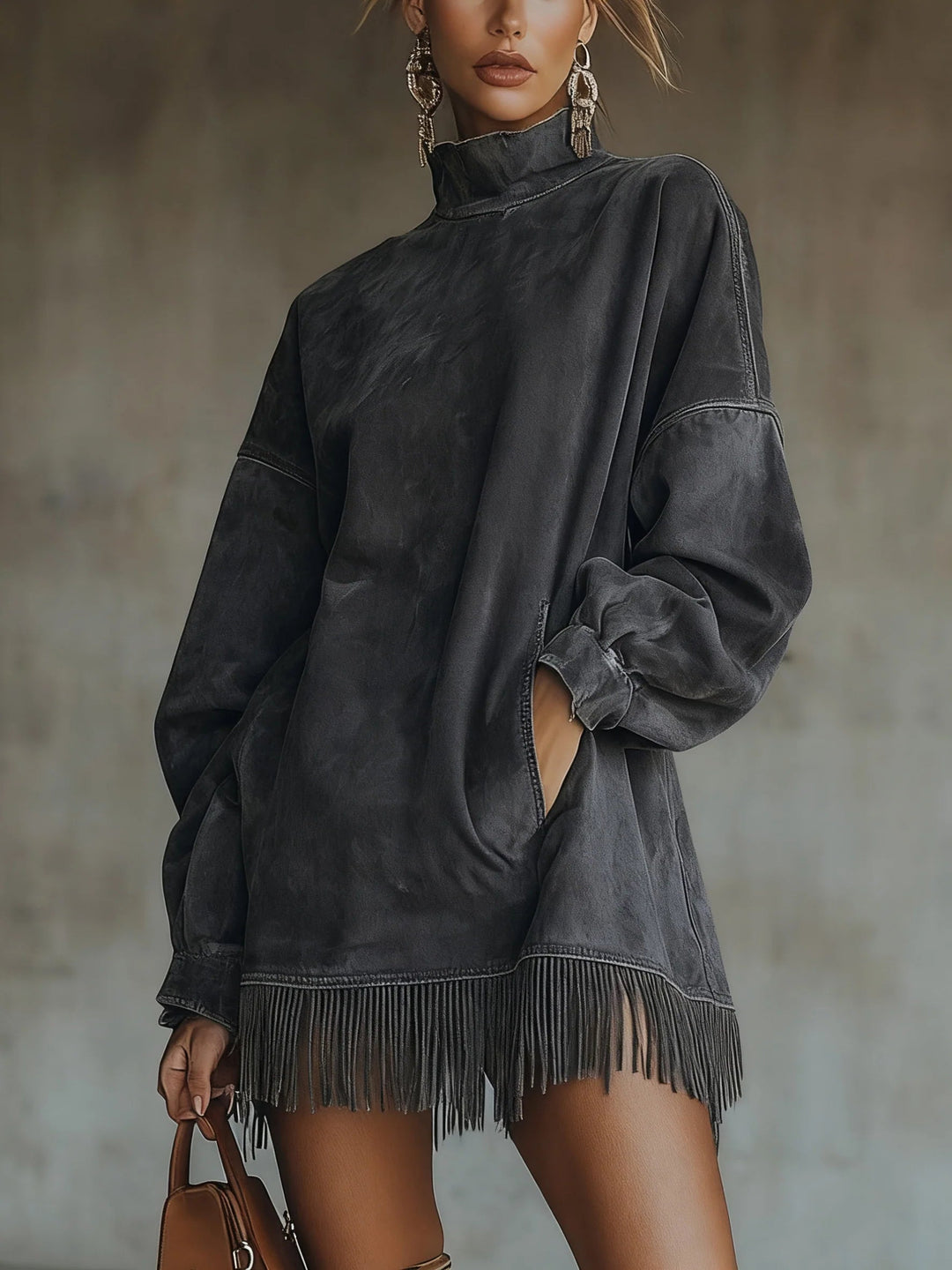 Ležerna oversized mini haljina s resicama