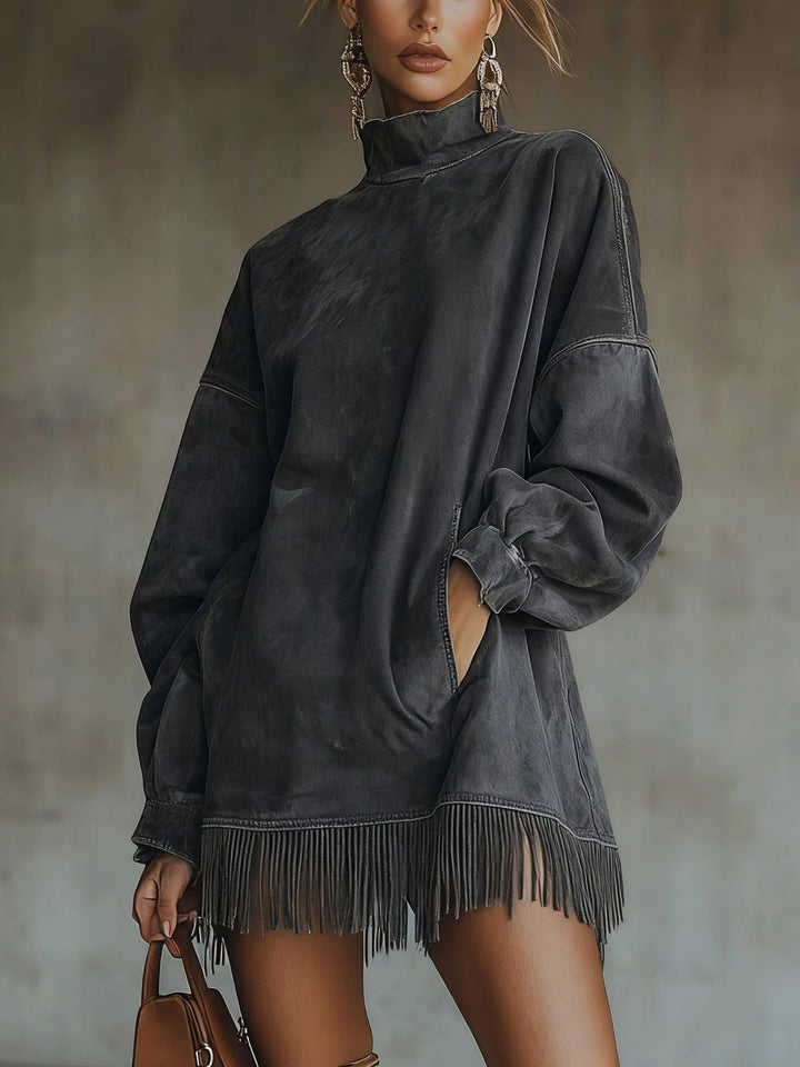 Ležerna oversized mini haljina s resicama