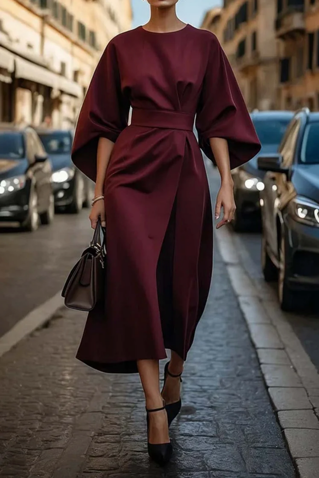Elegantna haljina od pletiva boje pijeska