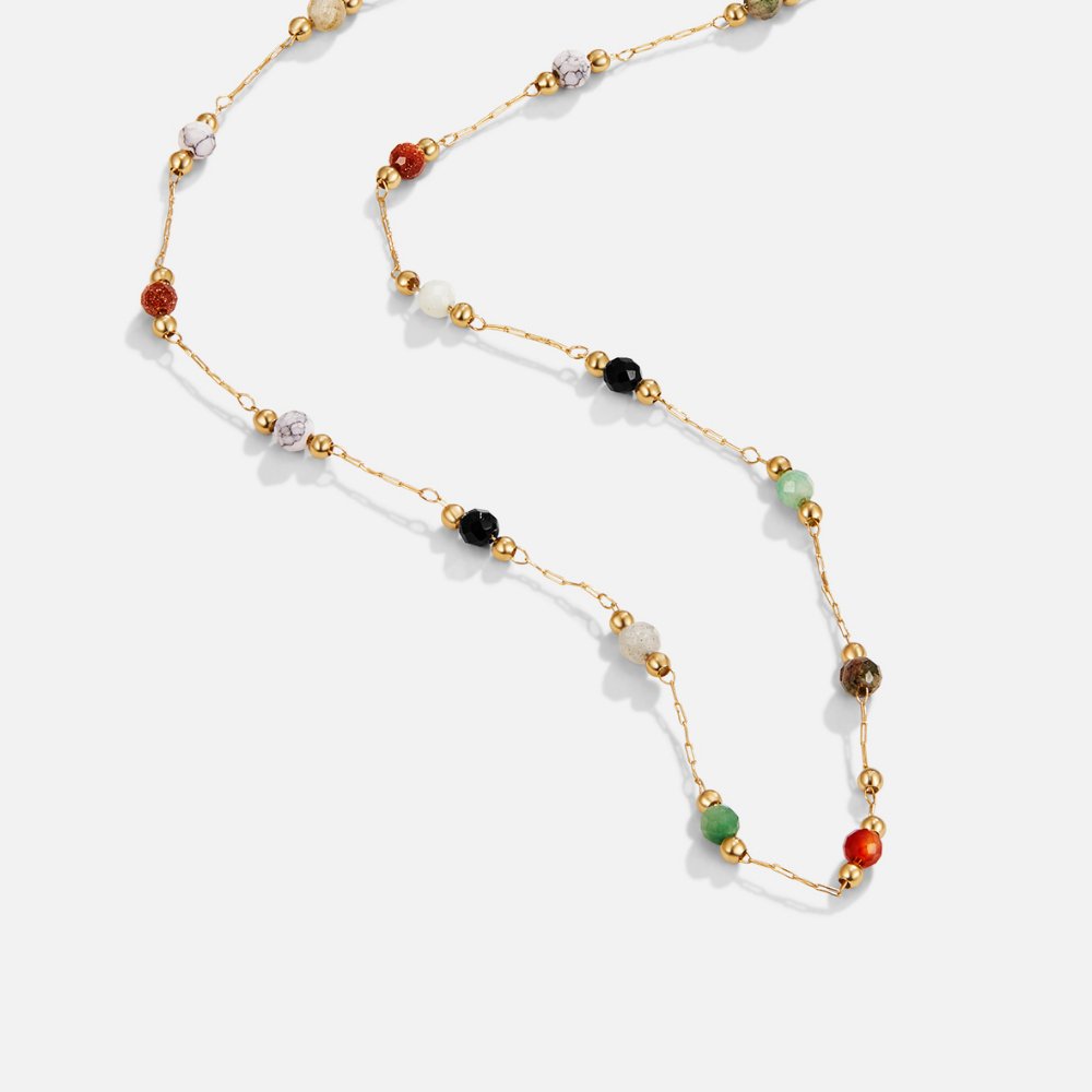 Zlatna choker ogrlica sa šarenim perlicama